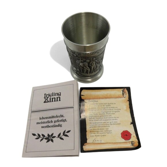FRIELING-ZINN PEWTER Decorative Cup With Embossed Design Germany Vintage 3" Tall - Picture 1 of 12
